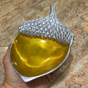 Silver and Yellow Acorn-Shaped Dish